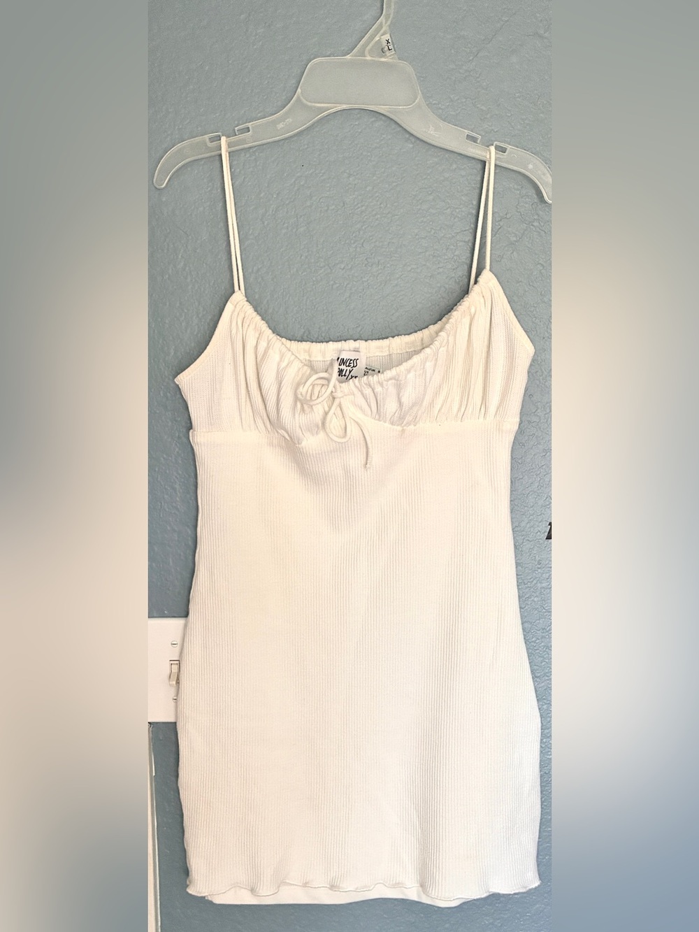 Princess Polly White Ribbed Cinched Bust Camie Spaghetti Strap Mini Dress Size 4